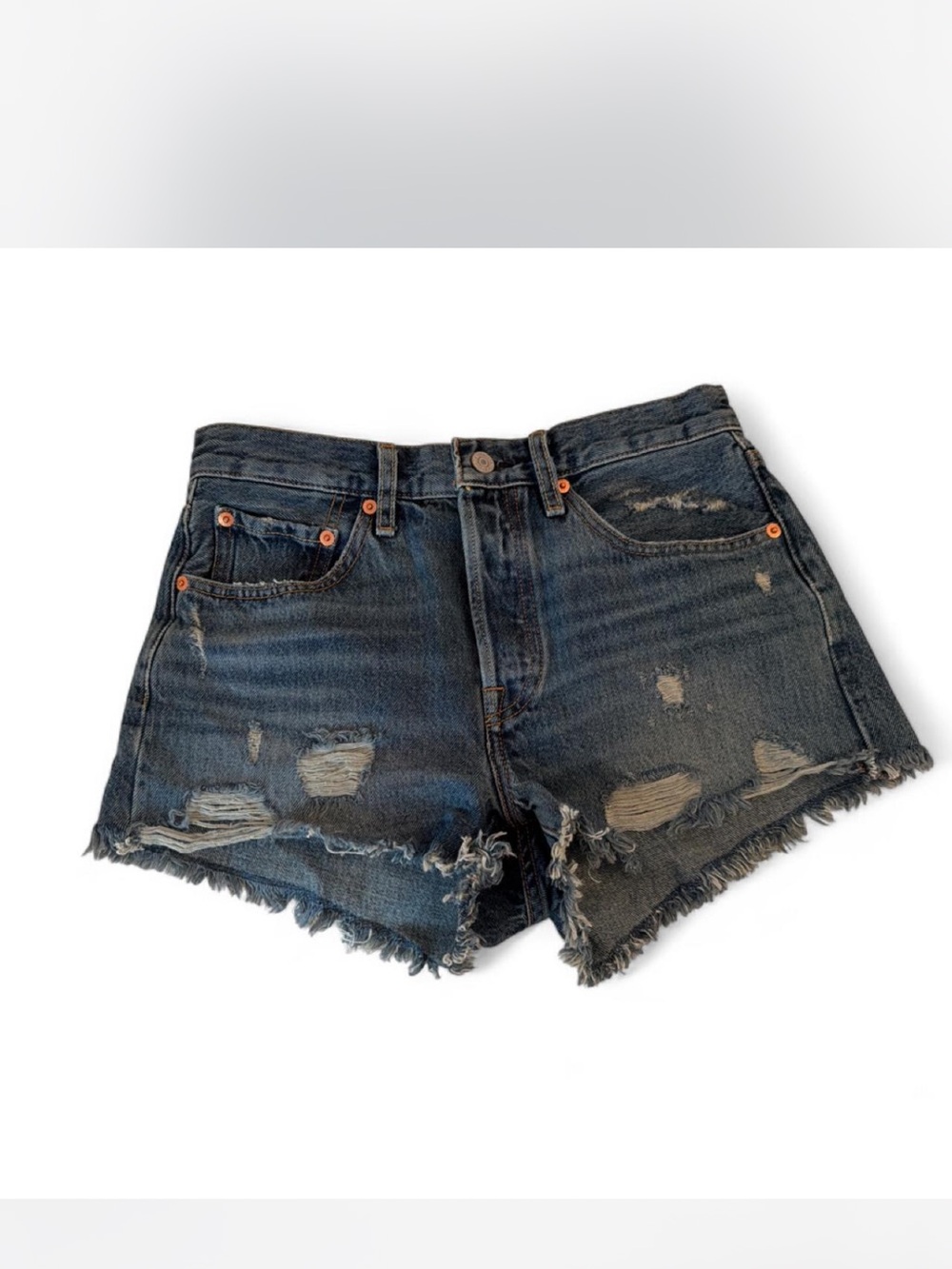 Levi's Dark Blue Distressed Cutoff Denim Shorts